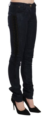 Just Cavalli Pantalones Skinny de Cintura Baja Negros con Cuerdas Trenzadas