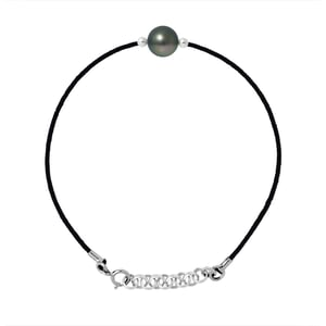 Link de brazalete de amor Tahitian Pearl Round 8-9 mm Link Nylon Black 925