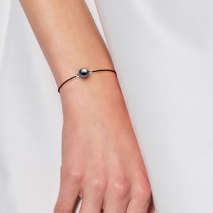 Link de brazalete de amor Tahitian Pearl Round 8-9 mm Link Nylon Black 925