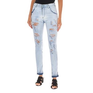 Pantalon Tejano Largo efecto gastado y roto 10DBF0803 mujer