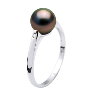 Tahitian Pearl Ring Ronda 8-9 mm y 0,020 CTS Diamante de oro blanco 18 quilates