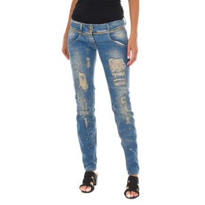 Pantalon Tejano Largo efecto gastado y roto 10DB50128 mujer