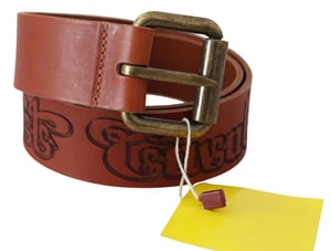 Cinturón Just Cavalli para mujer de cuero marrón con hebilla de metal rustico bronce y logo