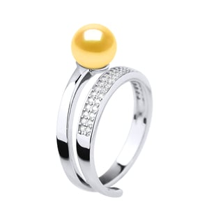 Ring Rush Ajustable Pearl de agua dulce Ronda 7-8 mm Joyería de oro 925