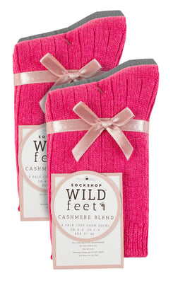 Paquete de 4 calcetines de lana de cachemira para mujer | Wildfeet | Calcetines de lana acanalados - Rosa/Gris