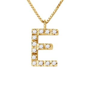 Diamantes del collar 0.07 CTS Letra del alfabeto "E" Oro amarillo 18 quilates