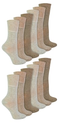 IOMI - Paquete múltiple de 12 pares de calcetines diabéticos de bambú para mujer - Beige
