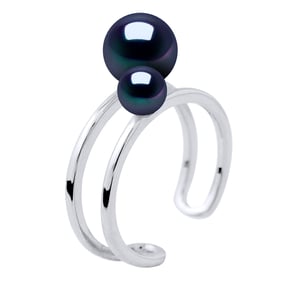 Ring Duo Pearls de agua dulce de 5 y 8 mm Negro 925