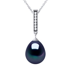 Collar Barette Joyas de perlas de agua dulce 9-10 mm Negro 925