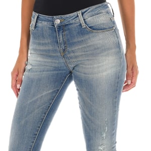 Pantalon Tejano Largo efecto gastado y roto 10DB50305 mujer