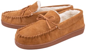 DUNLOP - Hombre de cuero de gamuza real forrado de lana Mocasín Zapatillas (9, Marrón oscuro)
