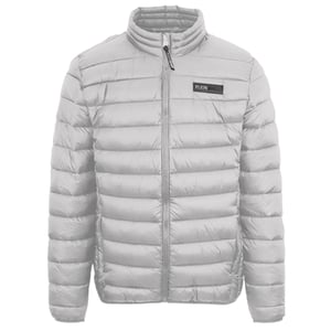 Chaqueta gris acolchada fina con logo y parche deportivo de Plein