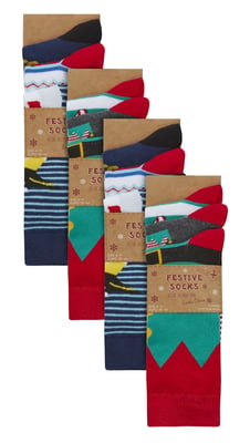 Paquete múltiple de 12 pares de calcetines de diseño navideño para hombre - Surtidos