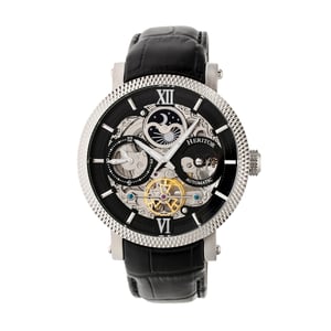 Reloj automático Heritor Aries con correa de cuero y esqueleto