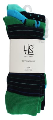 HS by Happy Socks - Pack de 3 Calcetines de Vestir Divertidos - Rayas (Verde)