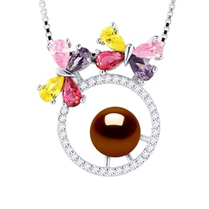 Collar de mariposa Pearl de agua dulce Ronda 8-9 mm de oro 925