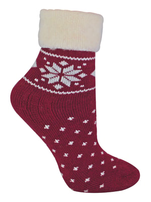 Calcetines de Cama de Lana para Mujer con Diseño Fairisle | Snob de Calcetines | Calcetines Térmicos de Salón para Invierno | Usados para Botas, Dormir, Salir al Aire Libre o como Regalo | Diseños Navideños - Rojo