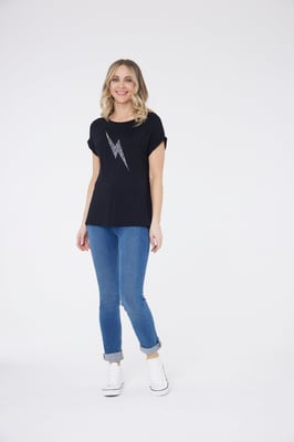 Camiseta de manga corta Ziggy Lightning Bolt Negro / Plata