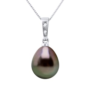 Diamantes colgantes 0.010 CTS y perla negra de perla 9-10 mm de 18k suministrado con cadena