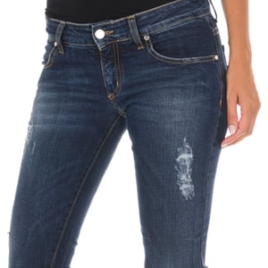 Pantalon Tejano Largo efecto gastado y roto 10DB50219 mujer