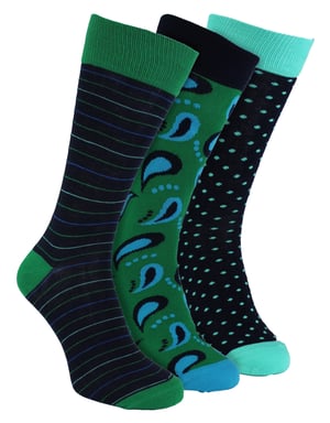 HS by Happy Socks - Pack de 3 Calcetines de Vestir Divertidos - Rayas (Verde)