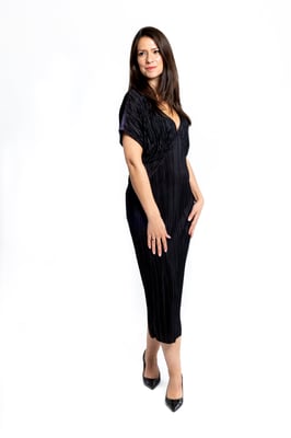 Plisse Vestido Midi Negro