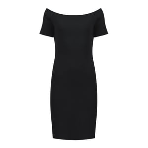 Vestido de Punto Canalé con Hombros Descubiertos - Negro, Talla Única