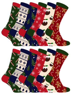 Calcetines de Navidad para Hombre | Snob | Novedad Calcetines de colores con estilo Funny Patterned Crew Xmas Socks - 12 Pack
