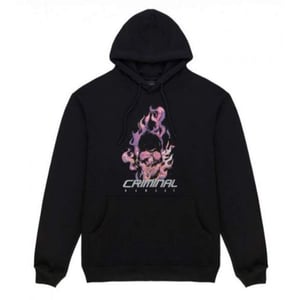 Daño criminal Flamin Skull Mens sudadera con capucha negra