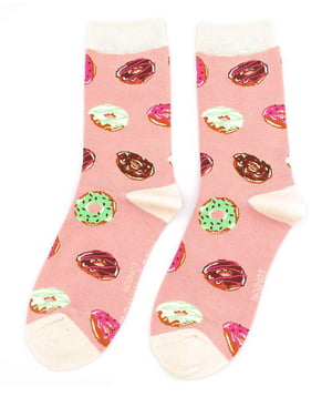 Miss Sparrow - Calcetines de Bambú para Mujer | Novedosos Calcetines de Rayas y Lunares | Suaves y Transpirables | Regalos para Ella - Donuts (Rosa)