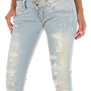 Pantalon Tejano Largo efecto gastado y rasgado 10DB50130 mujer