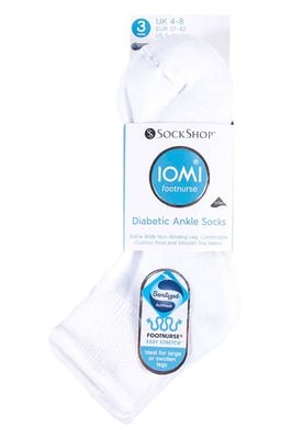 IOMI - Calcetines de algodón acolchados para diabéticos de 3 pares para pies y piernas hinchados - Blanco