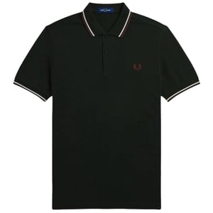 Polo verde oscuro con ribetes gemelos en rojo/blanco de Fred Perry