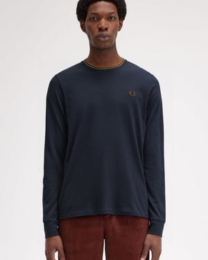 Fred Perry Camiseta de Manga Larga de Dos Puntas para Hombre