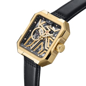 Reloj automático Heritor Campbell con correa de cuero y esqueleto