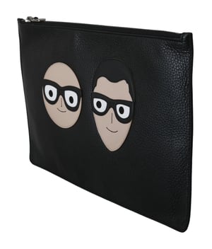 Bolso de Mano Documento de Cuero Negro Dolce & Gabbana