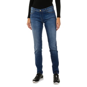 Pantalones largos tejanos efecto gastado de tejido elástico 3Y5J28-5D0ZZ mujer