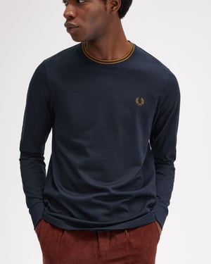 Fred Perry Camiseta de Manga Larga de Dos Puntas para Hombre
