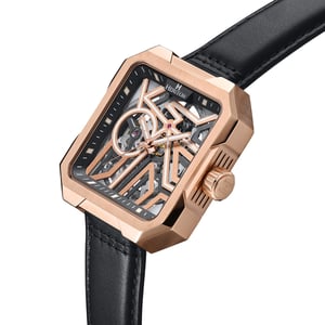 Reloj automático Heritor Campbell con correa de cuero y esqueleto