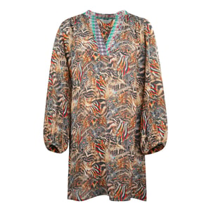 Inoa Golden Eagle Vestido marrón de seda con cuello en V y manga larga