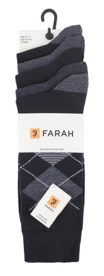 Farah - Pack de 5 calcetines de algodón para hombre, finos, transpirables y con diseño de argyle - FCS270BLKCHA (Argyle)