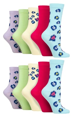 Wildfeet - Paquete de 10 calcetines de bambú para mujer con estampado de lunares, leopardo y flores - Multicolor