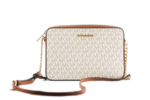 Bolso bandolera grande East West de cuero Saffiano para mujer Michael Kors Jet Set (Firma Vainilla)