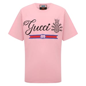 Camiseta rosa de corte extragrande con logo de pi�a de Gucci