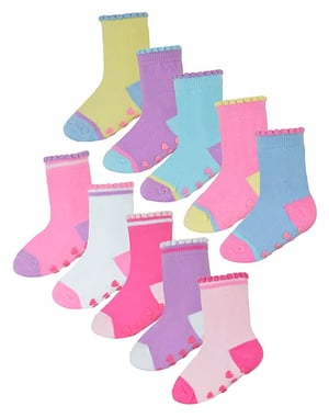 Calcetines antideslizantes para bebé niña con talones y dedos | Paquete de 10 pares | Calcetines suaves y bonitos con agarres - Estilo 1