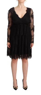 Aniye By Vestido de Cambio de Manga Larga de Algodón Negro con Encaje Floral para Mujer