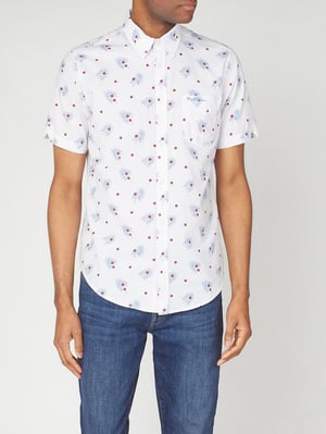 Camisa de oxford blanco estampado para hombres estampados de Ben Sherman