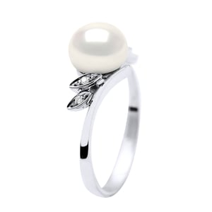 Anillo de perlas de agua dulce de 7-8 mm y 0,020 cts joyas de diamantes de oro blanco