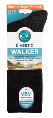 Calcetines Diabéticos para Caminar para Hombre | IOMI FOOTNURSE | Calcetines Acolchados Extra Anchos sin Costuras - Negro