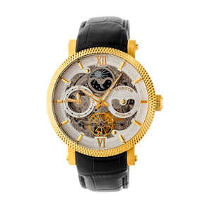 Reloj automático Heritor Aries con correa de cuero y esqueleto